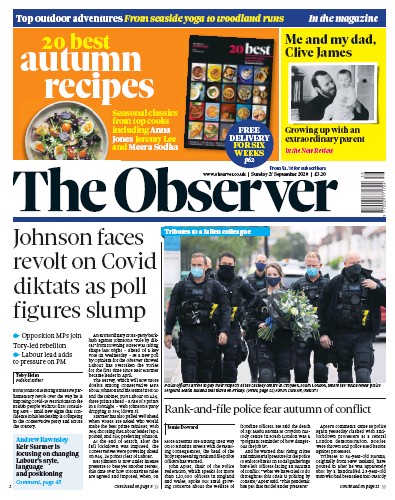 The Observer Newspaper Front Page (UK) for 27 September 2020