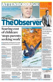 The Observer Newspaper Front Page (UK) for 28 October 2012