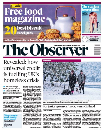 The Observer Newspaper Front Page (UK) for 28 October 2018