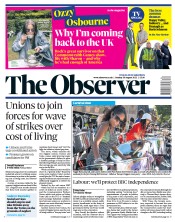 The Observer (UK) Newspaper Front Page for 28 August 2022