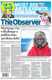 The Observer (UK) Newspaper Front Page for 29 December 2013