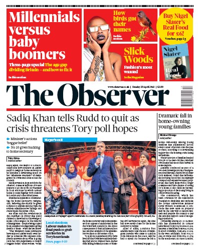 The Observer Newspaper Front Page (UK) for 29 April 2018