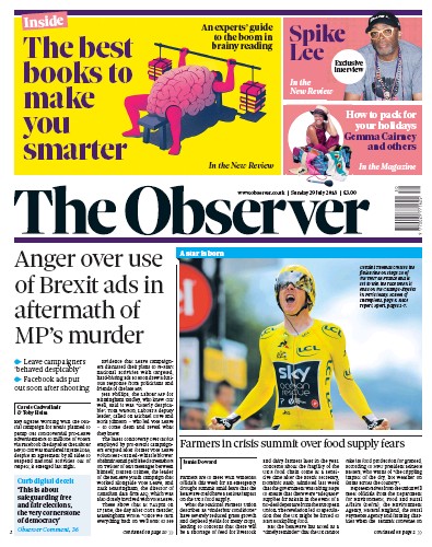 The Observer Newspaper Front Page (UK) for 29 July 2018