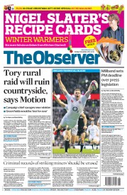 The Observer Newspaper Front Page (UK) for 2 December 2012