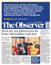 The Observer (UK) Newspaper Front Page for 2 February 2020