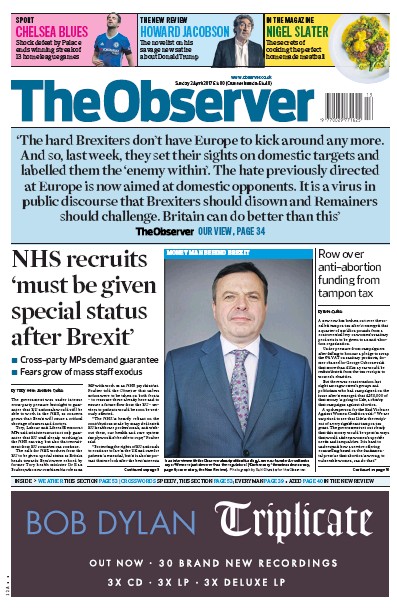 The Observer Newspaper Front Page (UK) for 2 April 2017