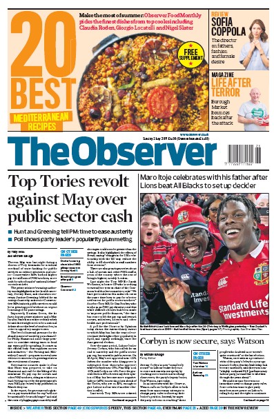 The Observer Newspaper Front Page (UK) for 2 July 2017