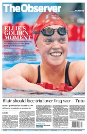 The Observer (UK) Newspaper Front Page for 2 September 2012