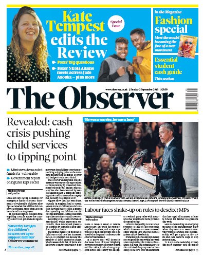 The Observer Newspaper Front Page (UK) for 2 September 2018