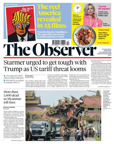 The Observer Newspaper Front Page (UK) for 30 March 2025