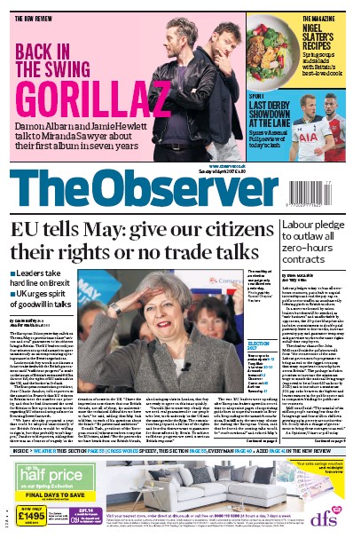 The Observer Newspaper Front Page (UK) for 30 April 2017