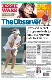 The Observer (UK) Newspaper Front Page for 30 June 2013