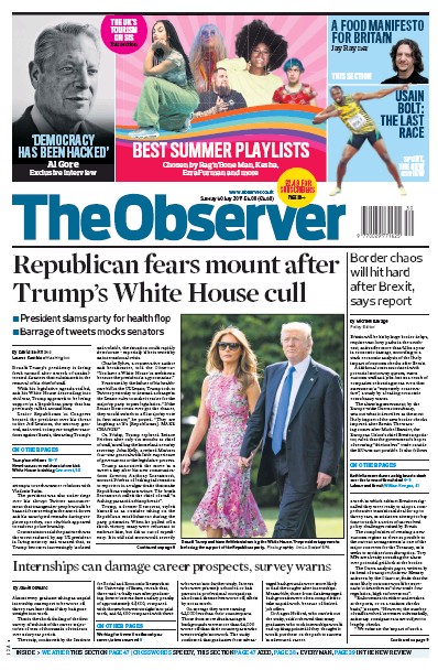 The Observer Newspaper Front Page (UK) for 30 July 2017