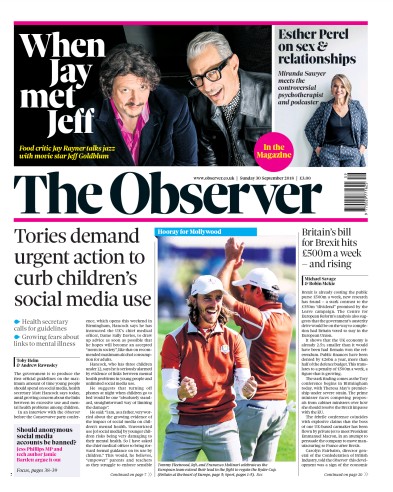 The Observer Newspaper Front Page (UK) for 30 September 2018