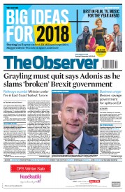 The Observer (UK) Newspaper Front Page for 31 December 2017