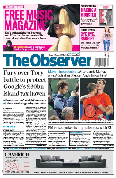 The Observer Newspaper Front Page (UK) for 31 January 2016