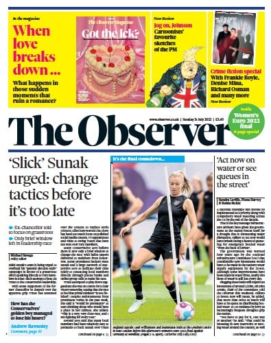 The Observer Newspaper Front Page (UK) for 31 July 2022