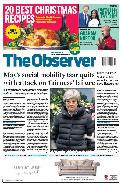 The Observer Newspaper Front Page (UK) for 3 December 2017