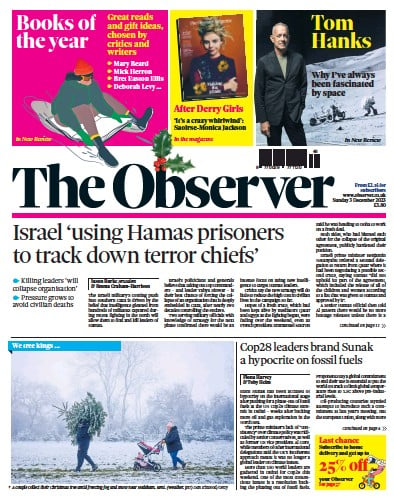 The Observer Newspaper Front Page (UK) for 3 December 2023