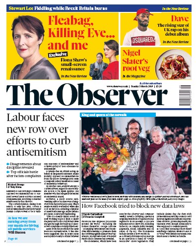 The Observer Newspaper Front Page (UK) for 3 March 2019