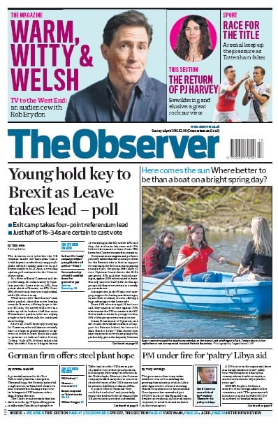 The Observer Newspaper Front Page (UK) for 3 April 2016