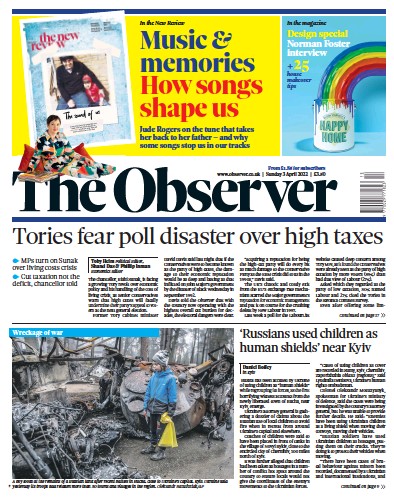 The Observer Newspaper Front Page (UK) for 3 April 2022