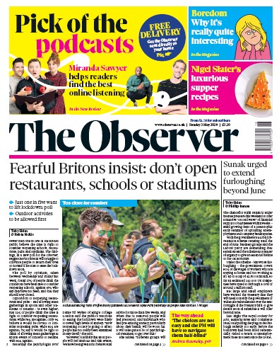The Observer Newspaper Front Page (UK) for 3 May 2020