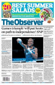 The Observer (UK) Newspaper Front Page for 3 August 2014