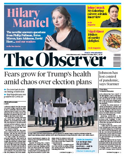 The Observer Newspaper Front Page (UK) for 4 October 2020