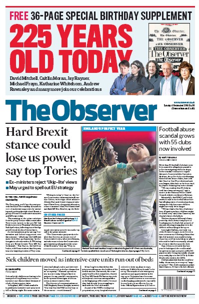 The Observer Newspaper Front Page (UK) for 4 December 2016