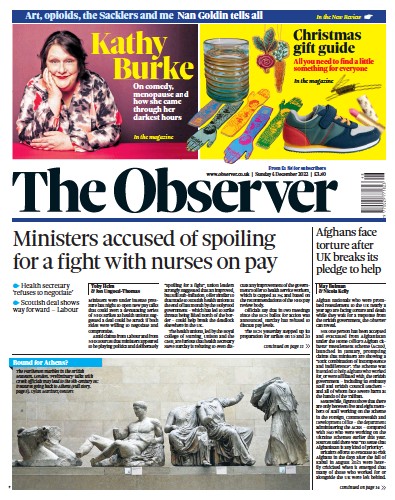 The Observer Newspaper Front Page (UK) for 4 December 2022