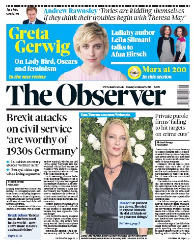The Observer Newspaper Front Page (UK) for 4 February 2018