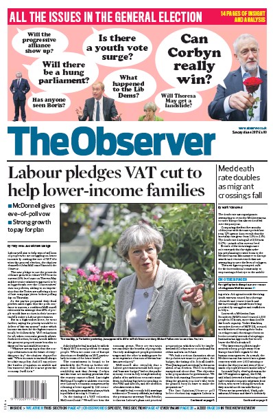 The Observer Newspaper Front Page (UK) for 4 June 2017