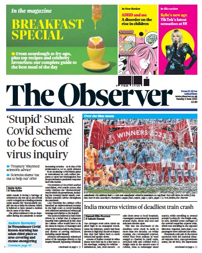 The Observer Newspaper Front Page (UK) for 4 June 2023