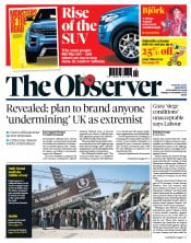 The Observer front page for 5 November 2023