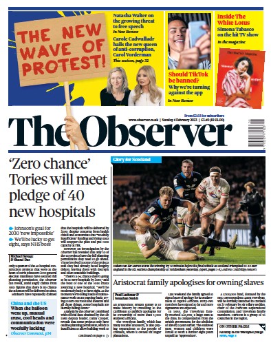 The Observer Newspaper Front Page (UK) for 5 February 2023