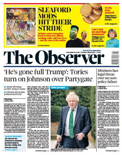 The Observer Newspaper Front Page (UK) for 5 March 2023