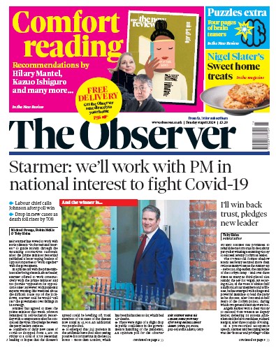 The Observer Newspaper Front Page (UK) for 5 April 2020