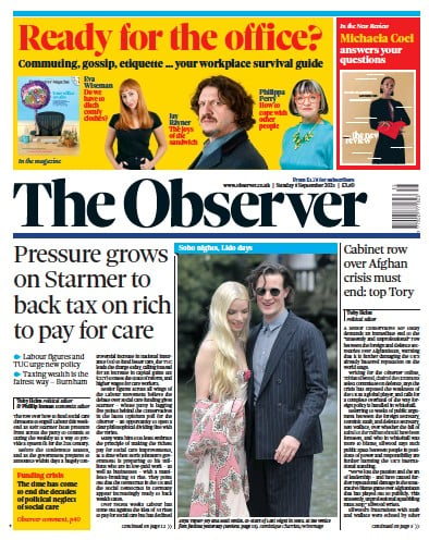 The Observer Newspaper Front Page (UK) for 5 September 2021