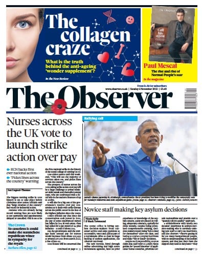 The Observer Newspaper Front Page (UK) for 6 November 2022