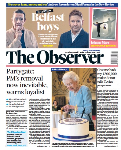 The Observer Newspaper Front Page (UK) for 6 February 2022