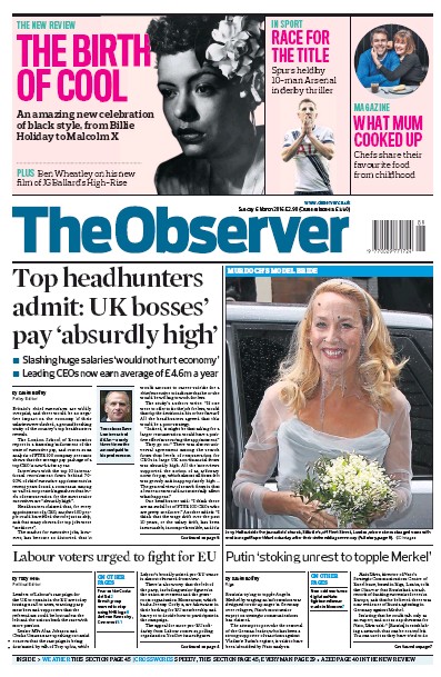 The Observer Newspaper Front Page (UK) for 6 March 2016