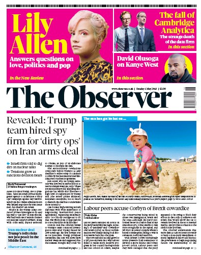 The Observer Newspaper Front Page (UK) for 6 May 2018