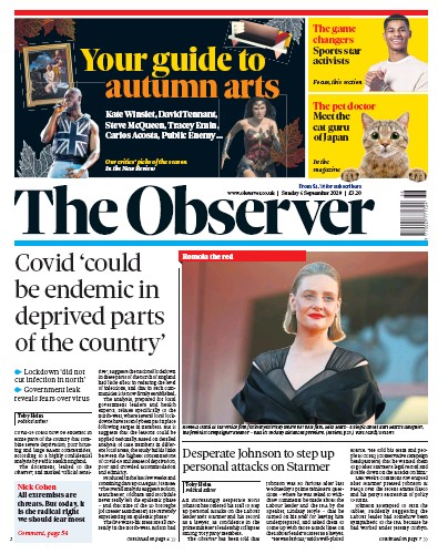 The Observer Newspaper Front Page (UK) for 6 September 2020