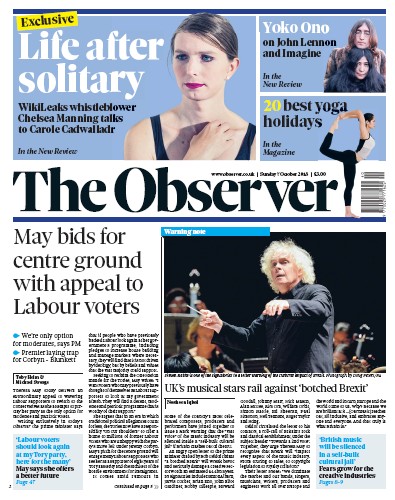 The Observer Newspaper Front Page (UK) for 7 October 2018