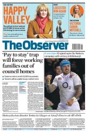 The Observer (UK) Newspaper Front Page for 7 February 2016