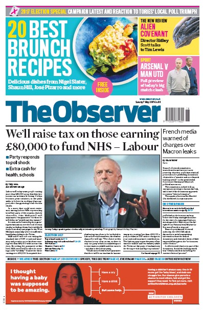 The Observer Newspaper Front Page (UK) for 7 May 2017