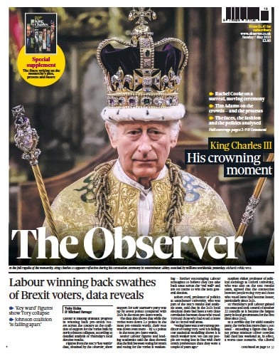 The Observer Newspaper Front Page (UK) for 7 May 2023