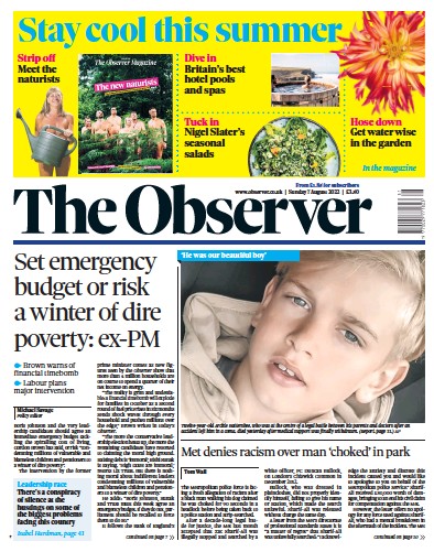 The Observer Newspaper Front Page (UK) for 7 August 2022