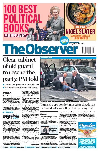 The Observer Newspaper Front Page (UK) for 8 October 2017